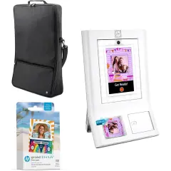 HP Sprocket Photobooth 3x4 Photo Printer Bundle with Zink Paper (100 Sheets) & Carrying Case White