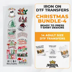Iron on DTF Transfer Christmas Bundle 4 - 14 Best Seller T-shirt Designs Ready To Press