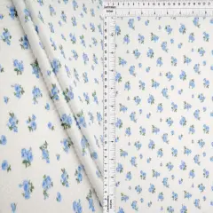 1 Yard Double Knit Cozy Digital Ditsy Printed Fabric Soft Stretch Knit 56/57 Inch Wide IVORY/BLUE