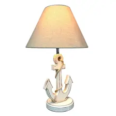 Coastal White Anchor Table Lamp 19" Nautical Beach Decor with Shade