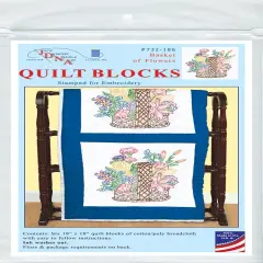 Jack Dempsey Stamped White Quilt Blocks 18"X18" 6/Pkg-Basket Of Flowers