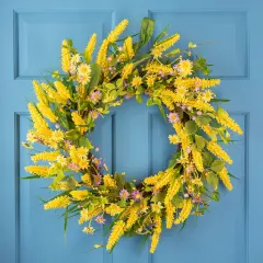 Northlight Daisy and Berry Floral Spring Wreath, Yellow and Purple 25"