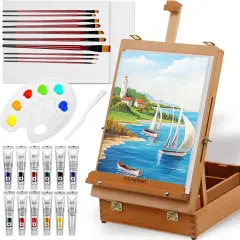 Beachwood Easel Box Set, 27 Pcs Tabletop Acrylic Paint Set