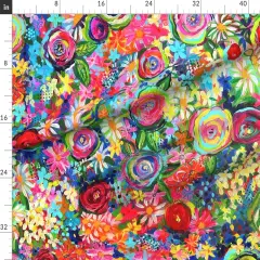 Various Fabrics by the Yard or Fat Quarter Bohemian Bright Flora Eclectic Hand Painted Flower Garden Summer Spring Colorful Rose Dots Bold Floral Painting Texture Funky Unique Abstract Custom Printed Fabric by Spoonflower