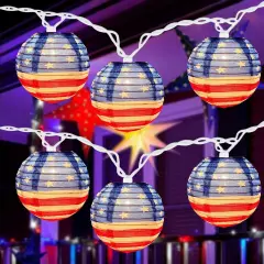 American Flag Lantern String Lights,8.5FT