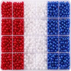 1200 Pcs 6mm Red White Blue Plastic Beads
