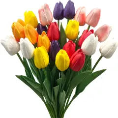 24pcs Multicolor Artificial Tulips Flowers Bouquet Flower Arrangement