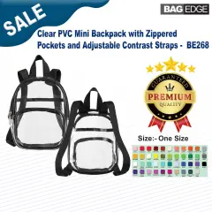 BAGedge&reg; Clear PVC Mini Backpack with Zippered Pockets and Adjustable Contrast Straps