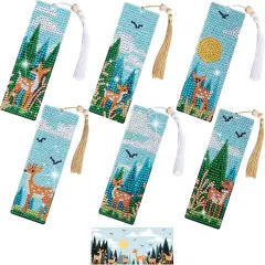6 PCS 5D Puzzle Diamond Painting Bookmarks Deer in Forest Acrylic Diamond Art