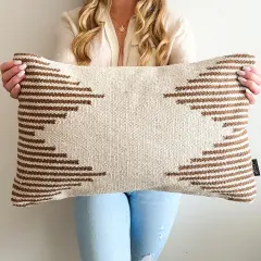 Brown & Beige Striped Modern Boho 12x20" Lumbar Pillow Cover &ndash; Handmade, Canvas Backing, Hidden Zipper