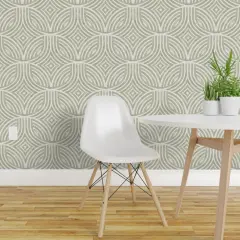 Pre-Pasted Wallpaper 2FT Wide Art Deco Geometric Lines Arch Green Faux Distressing Modern Farmhouse Japandi Scandi Mcm Minimalist Tile Mid Century Large Scale Diamond Oval Custom Pre-pasted Wallpaper by Spoonflower