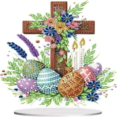 DIY Diamond Desktop Ornament Special Shaped Crystal Easter Cross Eggs Diamond Art Painting Tabletop Ornaments Single Sided Diamond Home Decor