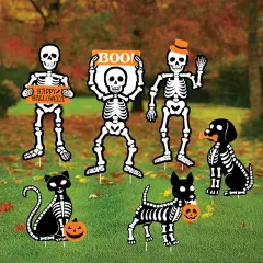Collections Etc Dog and Cat Skeleton Outdoor Stake Halloween Decoration - Set of 6