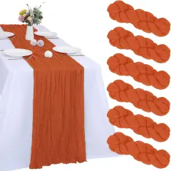 6 Pack Orange Cheesecloth Table Runner 10FT Boho Gauze Fabric Table Runner 35 x 120 Inch