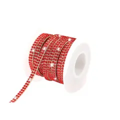 Self-Adhesive Rhinestone Ribbon Strip Roll Red