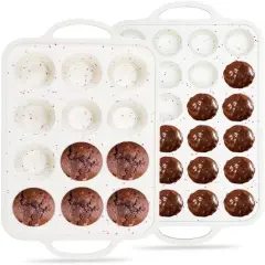 12 Cup and Mini 24 Cup Nonstick Cupcake Pan Set, Silicone Muffin Pan with Metal Reinforced Frame, Oven & Dishwasher Safe - Perfect for Baking Muffins, Cupcakes (2Pcs, Rainbow Dots)