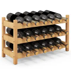 3-Tier Wine Rack Holds 18 Bottles with PU Coating and Anti-Slip Feet Natural