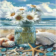 Beach Diamond Painting Kits for Adults, DIY Shell Diamond Art Kits, 5D Full Drill Painting Kits with Arts and Crafts for Home Wall Decor 11.8 X 15.7Inch
