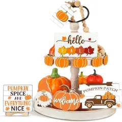Fall Tiered Tray Decor Set Thanksgiving Pumpkin Maple Leaves