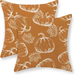 Fall Pillow Covers 18x18 Inhc Set of 2 Orange Burnt Pumpkin Maple Leaves