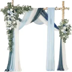Blue Ceremony Arbor Reception Backdrop Rose Floral Decorations.