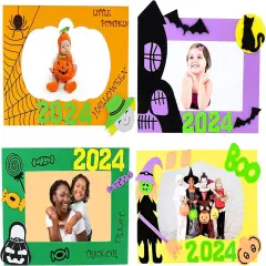 4E&rsquo;s Novelty Halloween Picture Frame Craft Kit for Kids &ndash; 2024 Dated DIY Foam Craft Set, Makes 12 Self-Adhesive 4x6 Photo Frames, Mess-Free Fall Activity for Classroom, Parties, Arts & Crafts at Home