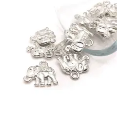 Silver Plated Tibetan Elephant Charms, 12x14mm