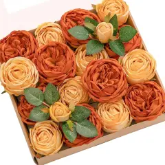 Artificial Flowers Terracotta Silk Austin Roses Orange Silk Roses w/Stem