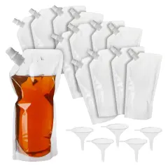 50 Pack 16oz Reusable Adult Plastic Drink Pouches with Funnels for Juice, Soda, Liquor (9 x 5 In)