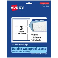Avery Durable Waterproof Rectangle Labels with Sure Feed, 3" x 6"