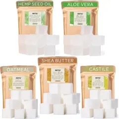 Pifito Pre-Cut Melt and Pour Soap Base Sampler (5 lbs) │ Cut-Up Pieces of Soap Base (1lb ea) │ Shea Butter, Oatmeal, Aloe Vera, Hemp Seed Oil, Castile │ Glycerin Soap Making Supplies Kit