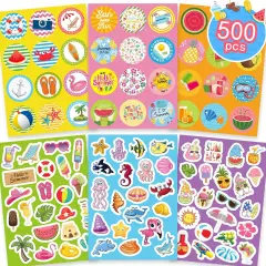 500 PCS Summer Stickers for Kids, 30 Sheets Beach Ocean Tropical Stickers Bulks, Ice Cream Sea Animal Holiday Hawaiian Sticker Crafts