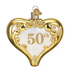 Old World Christmas 3.25 In 50Th Anniversary Heart Christmas Tree Ornament , Wedding Golden Multicolored