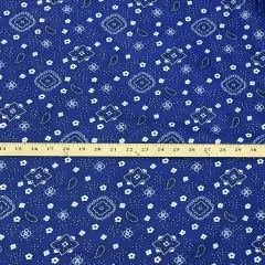 1 Yard Royal Blue Paisley Bandana Poly Cotton Fabric Lightweight 59/60 Inch Wide