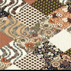 1 Yard Wool Dobby Floral Patchwork Fabric 57/58&Prime; Wide 100% Polyester BLACK/TAN