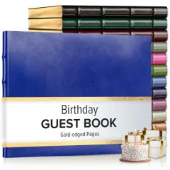 Gallery Leather Birthday Guest Book for Party Celebrations - Hardcover, Bound Leather Sign in Guest Book with 192 Lined Pages for Messages & Photos - 7" x 9" Acadia Malibu