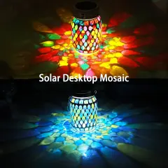 Outdoor Hanging Lights, Solar Table Lamps & Cool Blue Color Mosaic Glass Lights, Outdoor Waterproof Solar Night Lights, Garden,Patio,Pathway & Yard D&eacute;cor