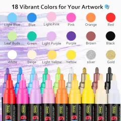 18 Colors Acrylic Paint Pens, Acrylic Paint Markers Paint Pens Paint Makers for Rocks Craft Ceramic Glass Wood Fabric Canvas -Art Crafting Supplies
