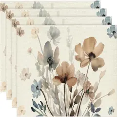 Set of 4 Brown Poppy Floral Leaves Fall Placemats - 12x18 Inch
