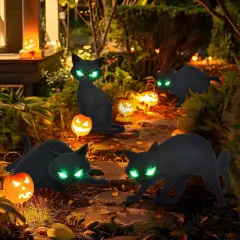 4 PCS Halloween Decorations Outdoor Scary Black Cat with LED Lights Glow Eyes