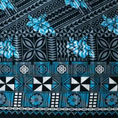 1 Yard Traditional Polynesian Geometric Flower Design 100% Cotton Fabric, 36in L x 44in W Black