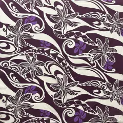 1 Yard Hawaiian Gardenia Waves Poly Cotton Fabric Traditional Tattoo Design, 45" Wide