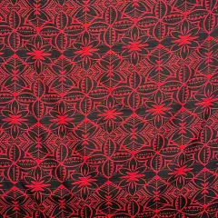 1 Yard Traditional Polynesian Geometric Design Light Barkcloth Fabric 100% Cotton, 45 Inches Width Red & Black