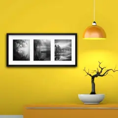 Black Frame for 3 Pictures, 30x13&frac34;" &ndash; Deep Display, No-Nail Hanging, Horizontal/Vertical!