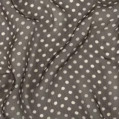 1 Yard Charcoal & Cannoli Cream Polka Dotted Silk Chiffon 50" Wide Crinkled Fabric for Dresses