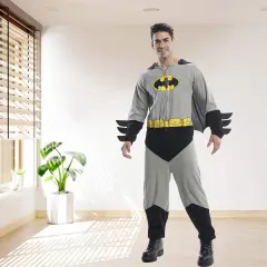 Mens Batman Onesie Costume Gray Black Jumpsuit with Cape