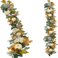 Fall Pumpkin Garland 60 Inch (5 Ft),Autumn Eucalyptus & Lambs Ear Garland