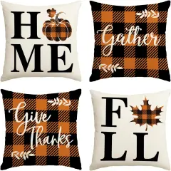 Home Fall Buffalo Check Plaid Pumpkin Maple Leaf