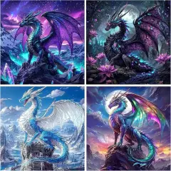 4 Pack Dragon Diamond Painting Kit - 12x12inch (Dragon-01)