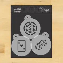 Casino Night Cookie Stencil Set: Dice, Cards, Poker Chip | C768 by Designer Stencils | Cookie Decorating Tools | Baking Stencils for Royal Icing, Airbrush, Dusting Powder | Reusable Plastic Food Grade Stencil for Cookies | Easy to Use & Clean Stencil